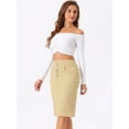 thumbnail image 2 of DARING DIVA Women's Elegant Front Slit Stretch A-Line Denim Skirts XS Light Khaki, 2 of 6