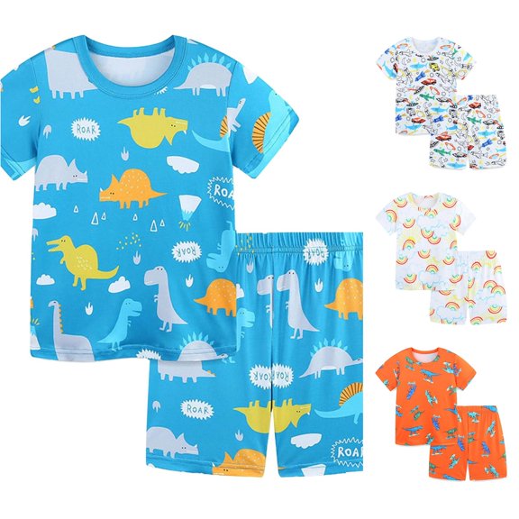 WhouRiu Boys Girls Summer Casual Outfits Kids Unisex Short Sleeve Cartoon Graphic Tees Shorts Sets