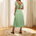 thumbnail image 5 of Daiosportswear Women'S Summer Satin Elegance Backless Twist Cap Sleeves Midi Dress Cowl Neck Slit Cocktail Wedding Guest Dresses,Women'S Short-Sleeved Dress Green XS(XS), 5 of 8