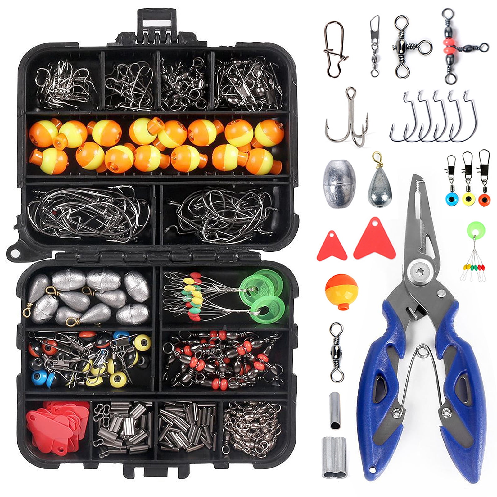 High Strength 172pcs Fishing Accessories Tackle Box Swivels Snaps Hooks Rings 