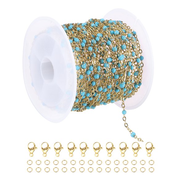 Cadena de cuentas de acero inoxidable Uxcell, 16.4 pies/5M cable de joyería con cuentas de esmalte (Oro/Azul Lago, Paquete de 1)