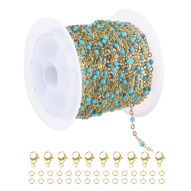 Cadena de cuentas de acero inoxidable Uxcell, 16.4 pies/5M cable de joyería con cuentas de esmalte (Oro/Azul Lago, Paquete de 1)