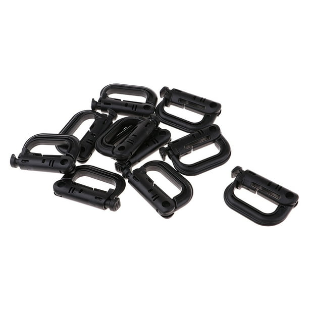 10 Uds. Anillo en D táctico molle hebilla de correa de bloqueo mosquetón gancho de escalada negro Cola hebilla de molle
