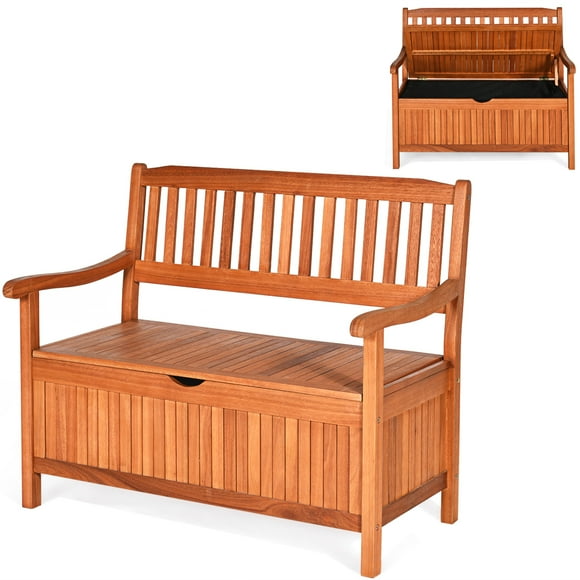 Costway Banco contenedor de madera para exterior, banco para entrada con revestimiento interno removible y empuñadura, para patio jardín balcón y salón