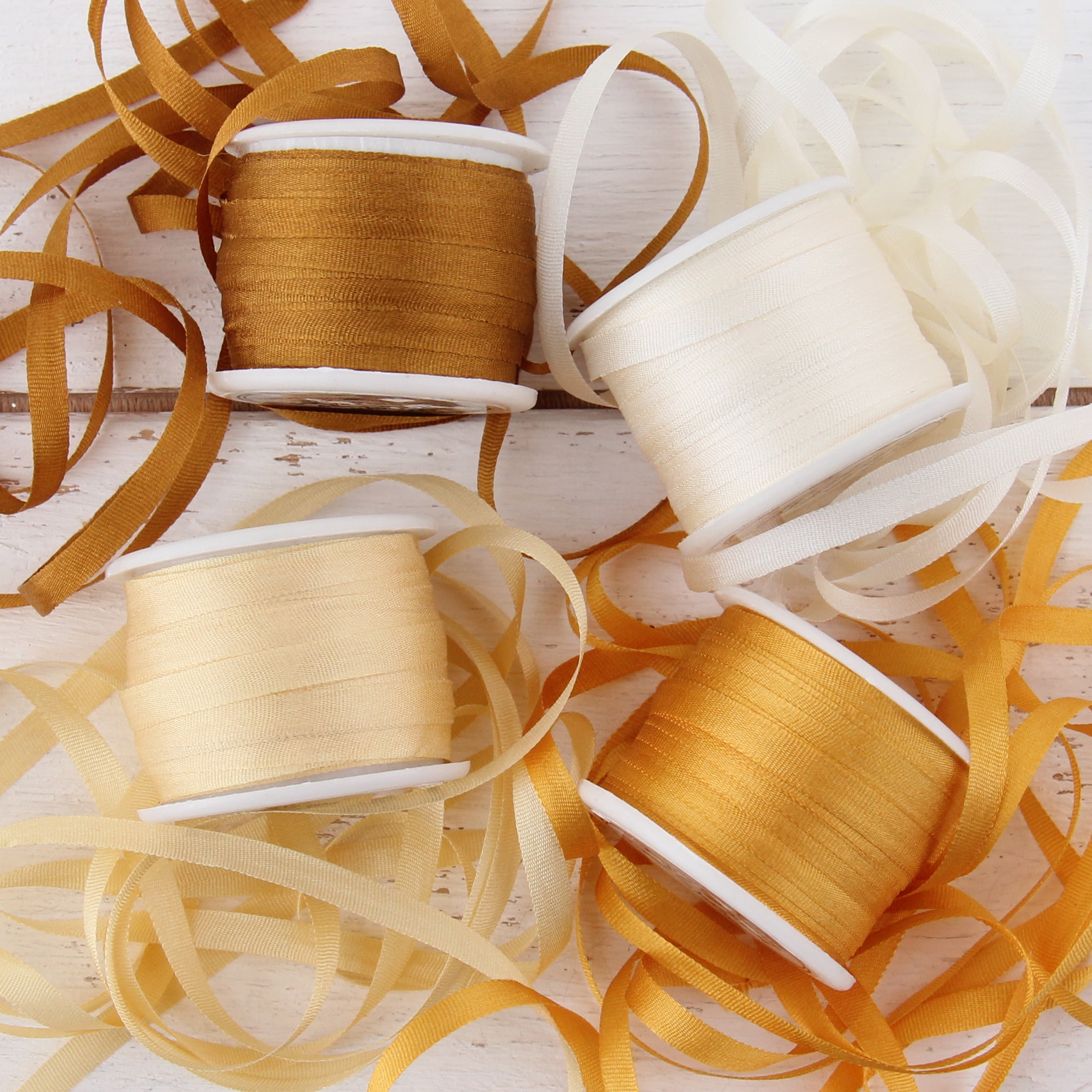 Socomi Handmade Fringe Chiffon Silk Ribbon 1-3/4 x 7Yd 3 Rolls Frayed  Ribbon Set