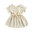 thumbnail image 1 of Vestido De NiñAs Con CinturóN Moda Color SóLido BotóN V-Cuello NiñOs Princesa Vestido, 1 of 4