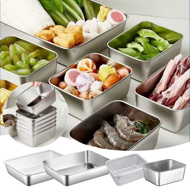 Caja de preparación de alimentos de acero inoxidable – Rectangular, tapa hermética, duradera, multiusos, segura para hornos/frigoríficos, fácil de limpiar, antibacteriana, contenedor apilable