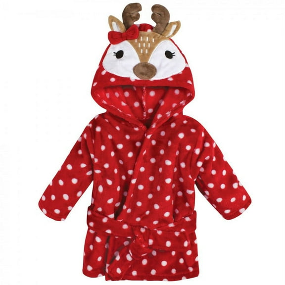 Hudson Baby Unisex Baby Plush Animal Face Bathrobe, Holiday Reindeer, 0-9 Months