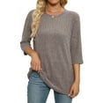 thumbnail image 4 of Scyoekwg 3/4 Length Sleeve Womens Tops Ribbed Knit Dress Shirts Crewneck Basic Sweater Tops Casual Loose Pullover (Khaki,XXL), 4 of 6