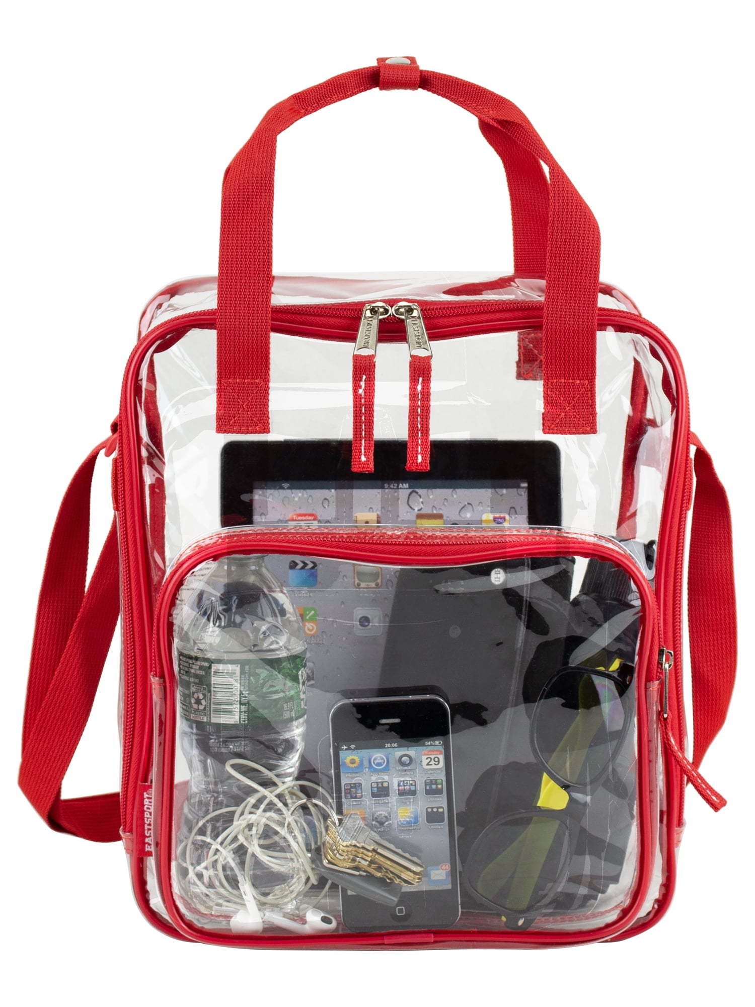 Eastsport Unisex Clear Double Handle Stadium Approved Tote, Red Trim