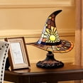 thumbnail image 5 of Purple Witch Hat Stained Glass Lamp, Handmade Glowing Gothic LED Table Lamp, Night Light for Indoor Halloween Party, Bedroom, Desk and Home Decor, 5 of 5
