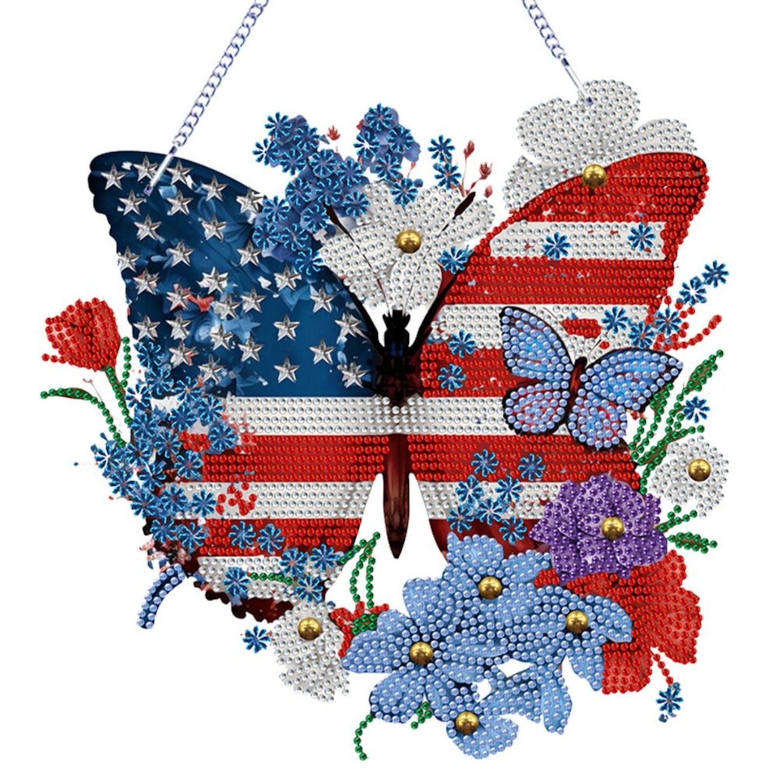 FLOPESN 2PCS DIY Diamond Pendant Diamond Art Painting Independence Day USA Butterfly Creative Design PVC Home Decoration Pendant (Single Side Diamond)