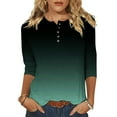 thumbnail image 1 of Yuyuzo Womens 3/4 Sleeve Tops Basic Button Crew Neck Solid Color Loose Fitted Tunics Tee Blouses, 1 of 5