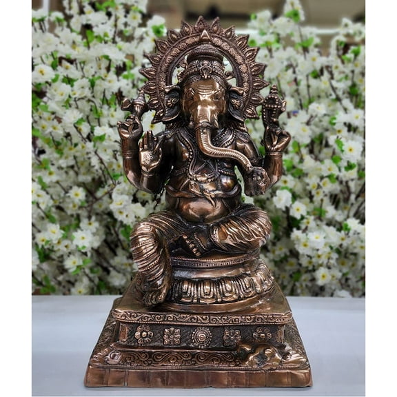 Ganesha Statue in Bronze Lord Ganesha Idol Ganpati Sculpture Hindu God Statue Indian Idols Vinayaka Statue Temple Home Decor Good Luck God for New Beginning Indian Decor Showpiece - AtoZ India Cart