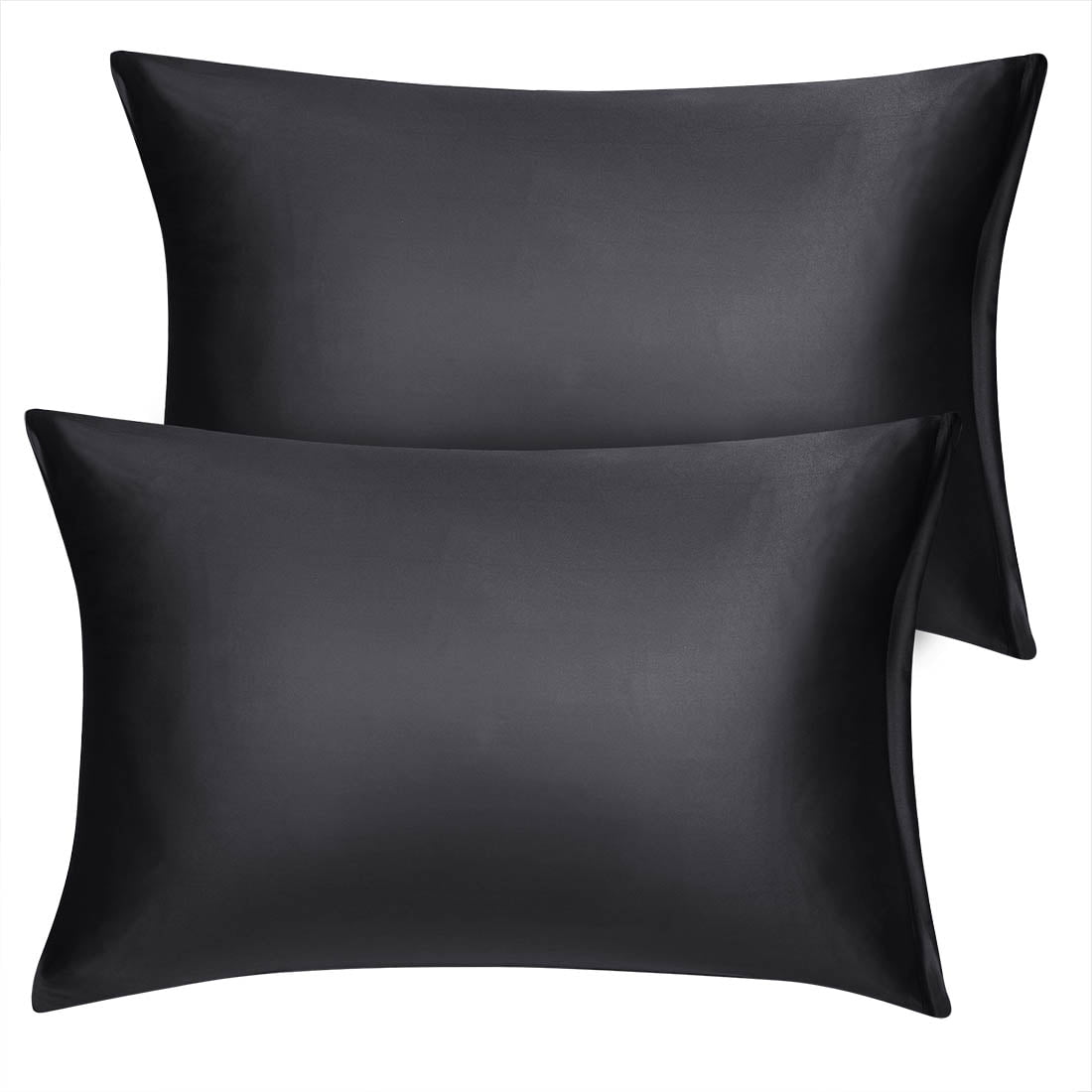Unique Bargains 2 Pack Silky Satin Pillow Cover Cases Black 14" x 20"