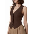 thumbnail image 4 of Vest Tops for Women, Knit V-Neck Sleeveless Button Down Vest Business Casual Outfits Dark Brown L, 4 of 9
