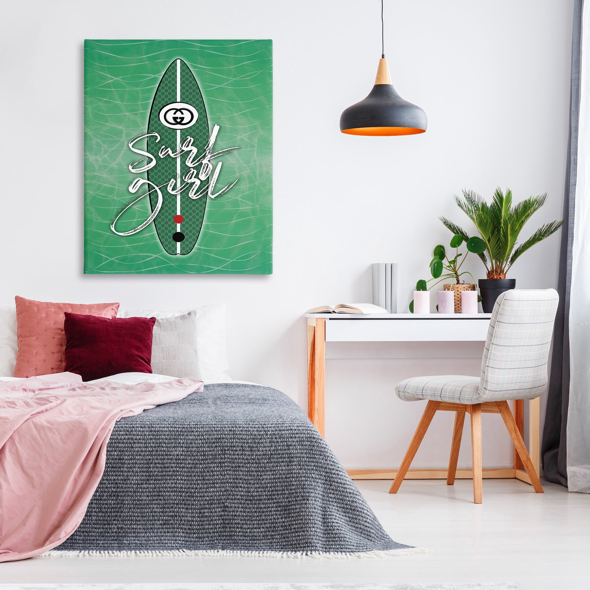 Stupell Industries Surf Girl on Green Beauty & Fashion Painting Gallery Wrapped Canvas Art Print Wall Art, 36 x 48