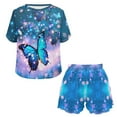 thumbnail image 4 of Yuyamidu Blue Butterfly Sleepwear Set Trendy Short Sleeve Pajamas for Women Size M Bling Pajama Outfits Cozy Sleep Set of 2 Jogger Yoga Night Wear for Summer, 4 of 7