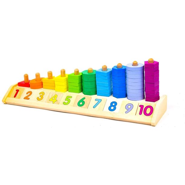 Melissa & Doug Counting Shape Stacker, Wooden Educational Toy with 55 Shapes and 10 Number Tiles