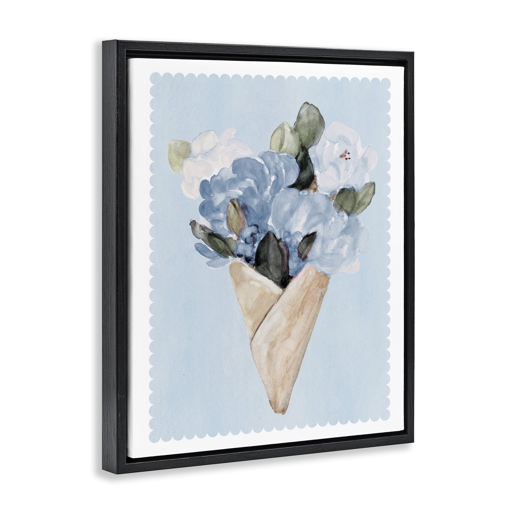 Stupell Industries Blue Gift Bouquet Black Framed Floater Canvas Wall Art, design by Lanie Loreth