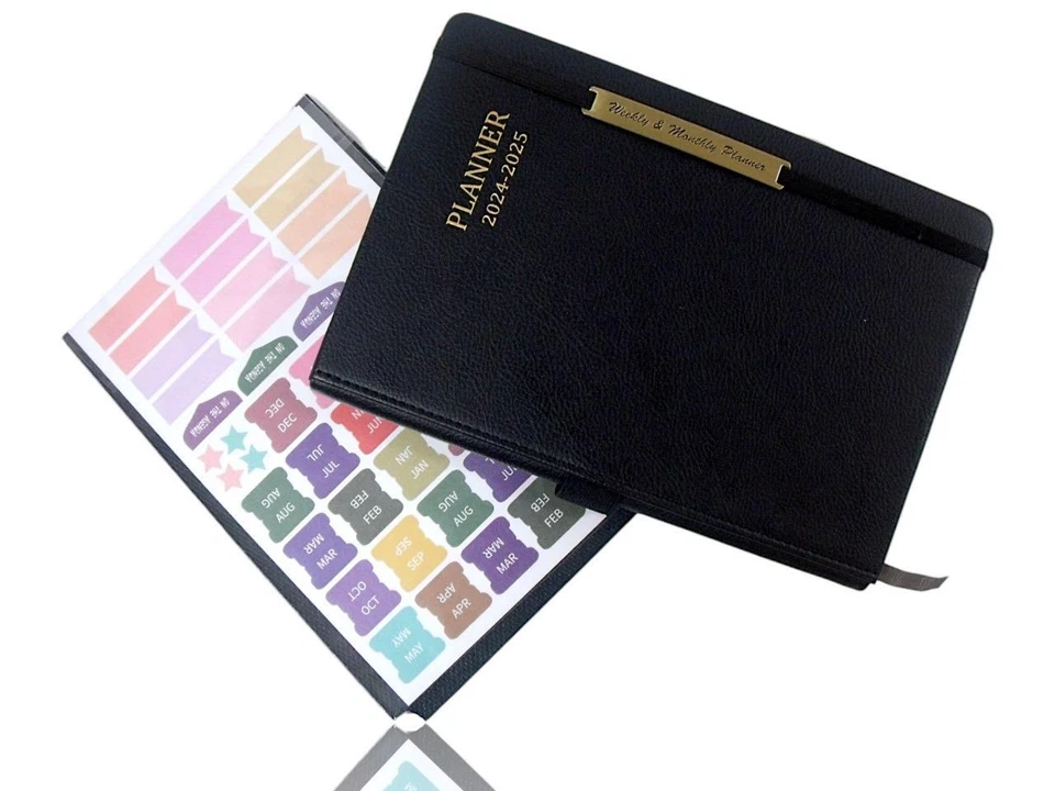 2025 Planner Weekly Monthly Appointment Book W/ Strap 5"X8" Faux Leather Black