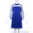 thumbnail image 3 of inlzdz Robe en Maille Contrastée à Pois à Manches Longues Bouffantes pour Filles, Décontractée, Ligne A Évasée, Patineuse, Robe de Fête, Bleu 150, 3 of 7