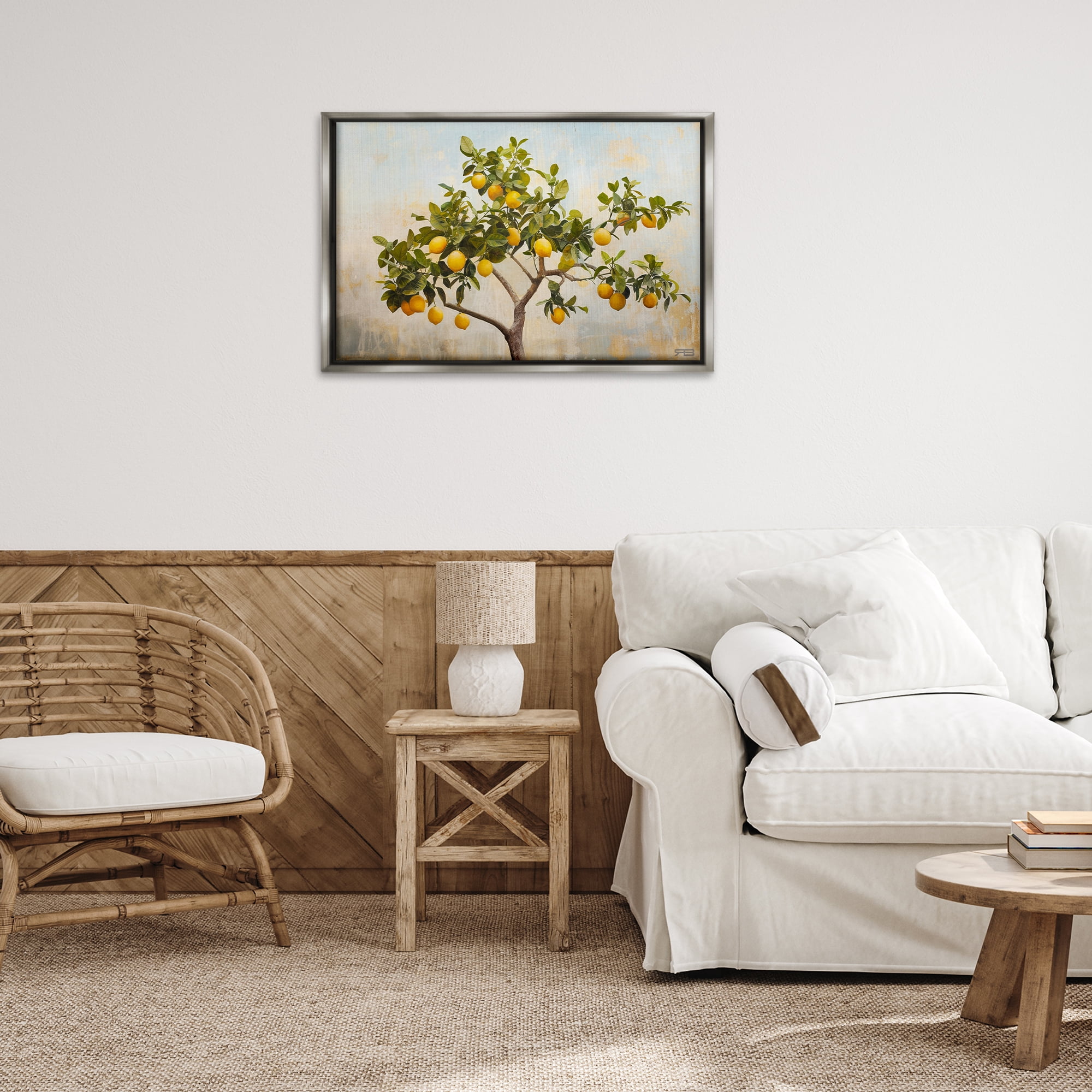 Stupell Industries Lemon Tree Branches Food & Beverage Painting Gray Floater Framed Canvas Art Print Wall Art, 31 x 21