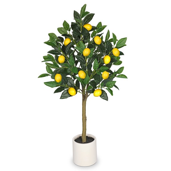 GnFlus 3Ft Lemon Trees Artificial Potted Plants Faux Lemons Tree with White Ceramic Pot Indoor Kitchen Lemon Home Decor