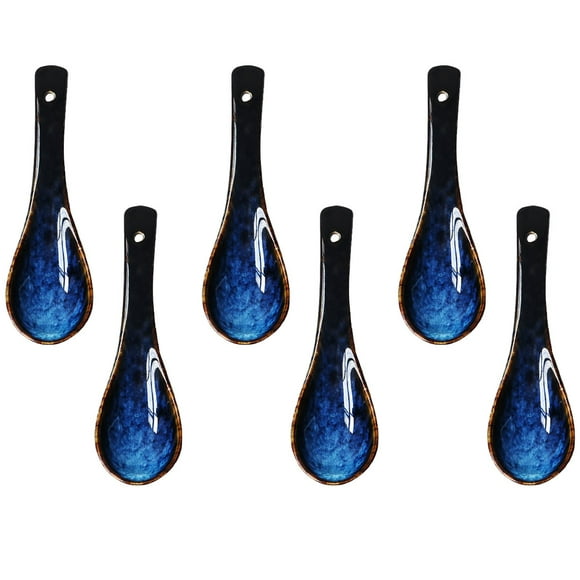 Juego de cucharas de sopa de cerámica resistente, esmalte azul retro Aurora para un uso versátil en la cocina y el comedor, diseño antideslizante y superficie lisa para una fácil limpieza, regalo