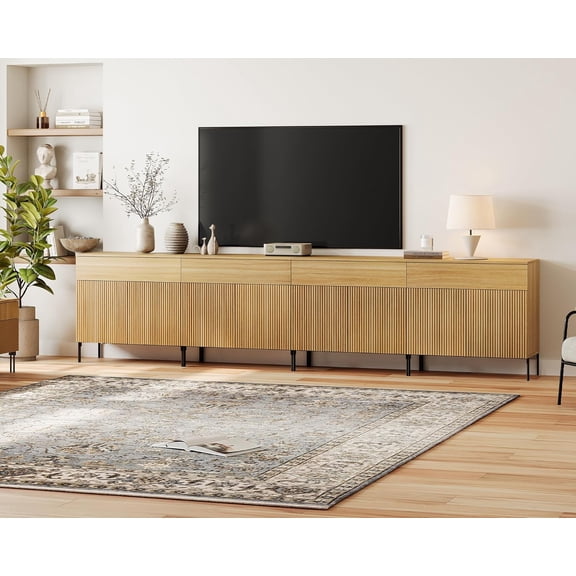 WAMPAT Large Fluted TV Stand TVs up to 120 inch, 126" W Modern TV Entertainment Center with Storage Cabinets and 4 Drawers & 8 Doors, Wood Media TV Console Table with Storage for Living Room