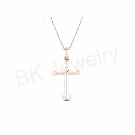 Rose Gold Plated 925 Solid Sterling Silver High Polished Cross Crucifix Pendant Necklace Fine Jewelry Christmas Gifts for Women