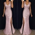 thumbnail image 1 of POINTERTECK Robe de Bal à Sequins pour Femmes Soirée Sexy Dorée Demoiselle d'Honneur Col en V Longue Robe, 1 of 4