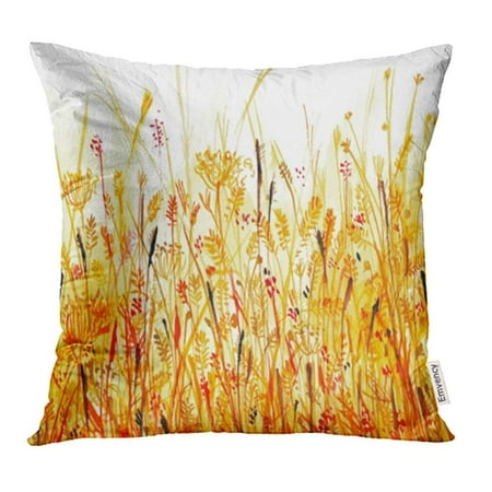 Yellow Gold Pillows USART Red Plant Orange Thickets of Grass Meadow Watercolor Yellow Floral Tropical Gold Pillow Case Pillow Cover 16x16 inch Throw Pillow Covers ()