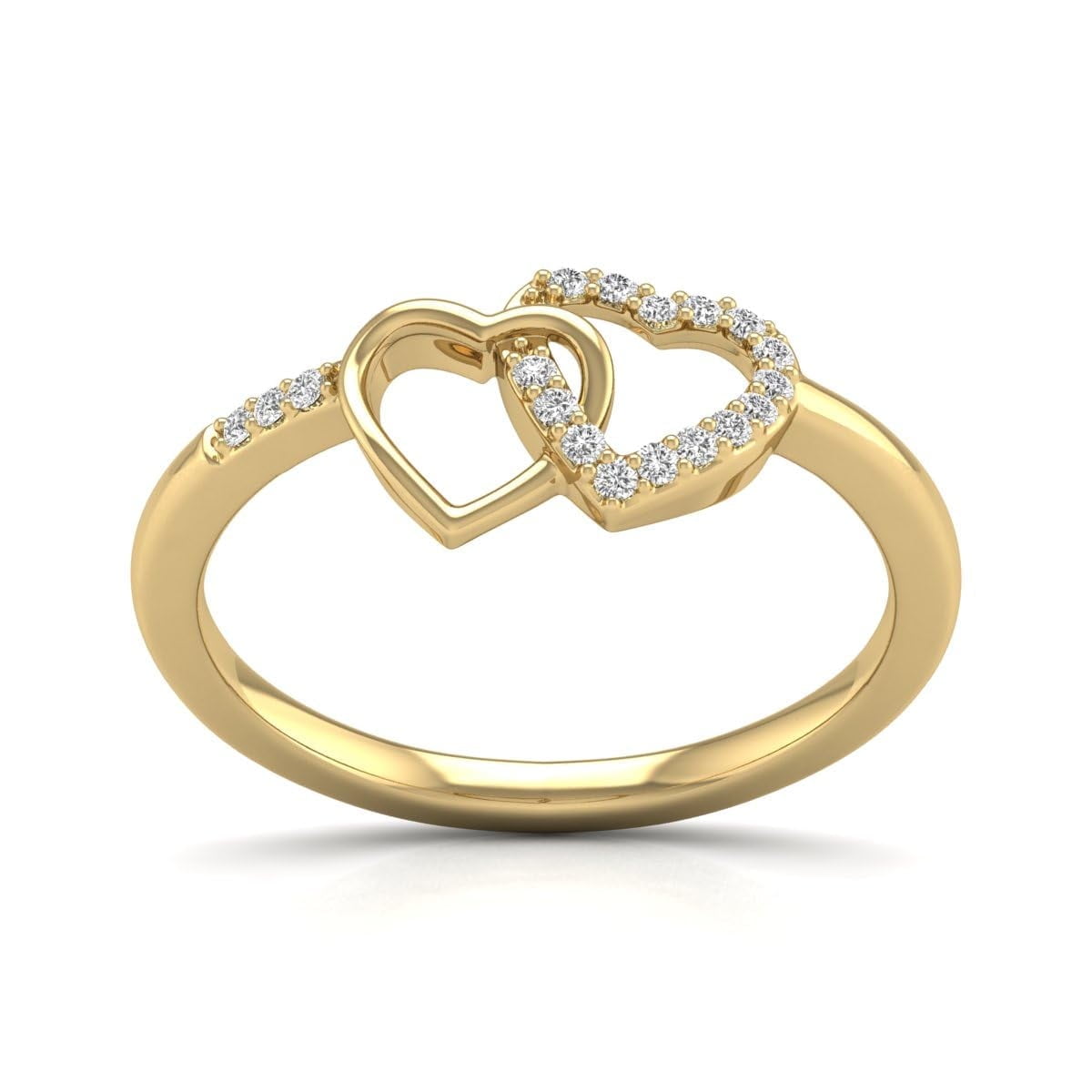 TimeLe$$ Classics Double Heart Natural Diamond Ring in 10K Yellow Gold (Ring Size 10)
