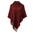 thumbnail image 5 of Holzkary Womens Fringe Turtleneck Poncho Cape ,Crochet Knit Batwing Sleeve Buttons Tassel Sweater Wraps,Irregular Hem Trendy Casual Style Loose Fit Shawl Fall Winter Travel Vacation Brick Red A, 5 of 5