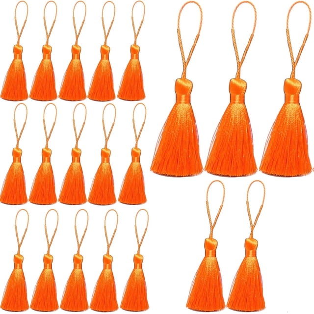 HUGFEGWE 20pcs 3.7 Inch Mini Tiny Craft Tassels Soft Elegant Handmade Silky Floss Tassels with Cord Loop for Keychain Earring, Jewelry Making, Graduation, Bookmarks, Gift Tag DIY Craft CJ25311-447