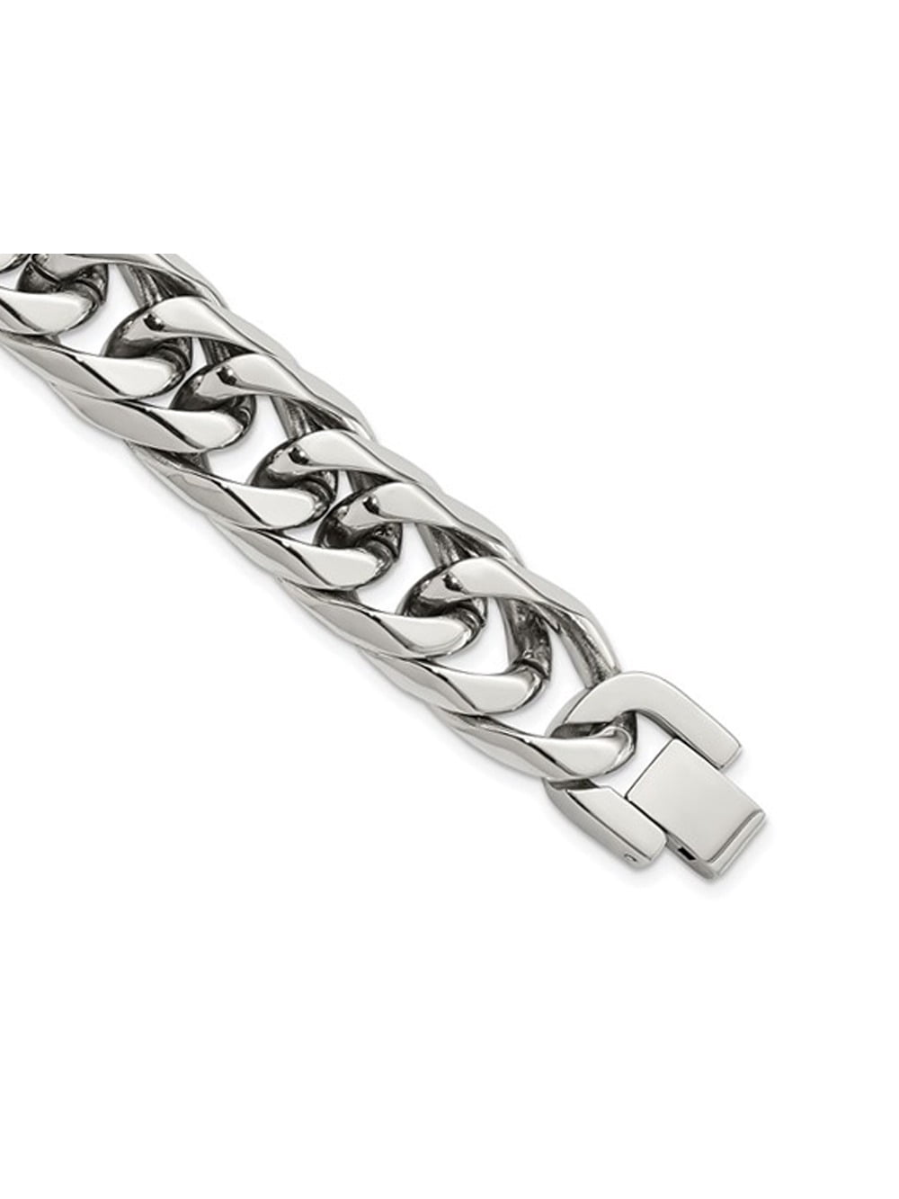 Gem & Harmony Mens Stainless Steel Heavy Curb Link Bracelet (8.25 inches) for Men