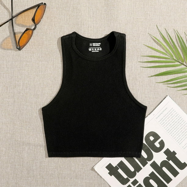 Playeras Blusas y Tops Ropa para Mujer Mujeres camisetas sin mangas Dressy Casual Camiseta de tirantes sexy con ombligo recortado corto sin mangas de moda informal de verano para mujer Black M Bodega
