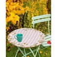 thumbnail image 2 of Fitted Round Tablecloths Table Covers 36-44in,Fall Harvest Thanksgiving Pumpkin Waterproof Elastic Edged Table Cloth for Kitchen Dining Holiday Party Tables Decor,Flower Leaves on Pink Checker, 2 of 6