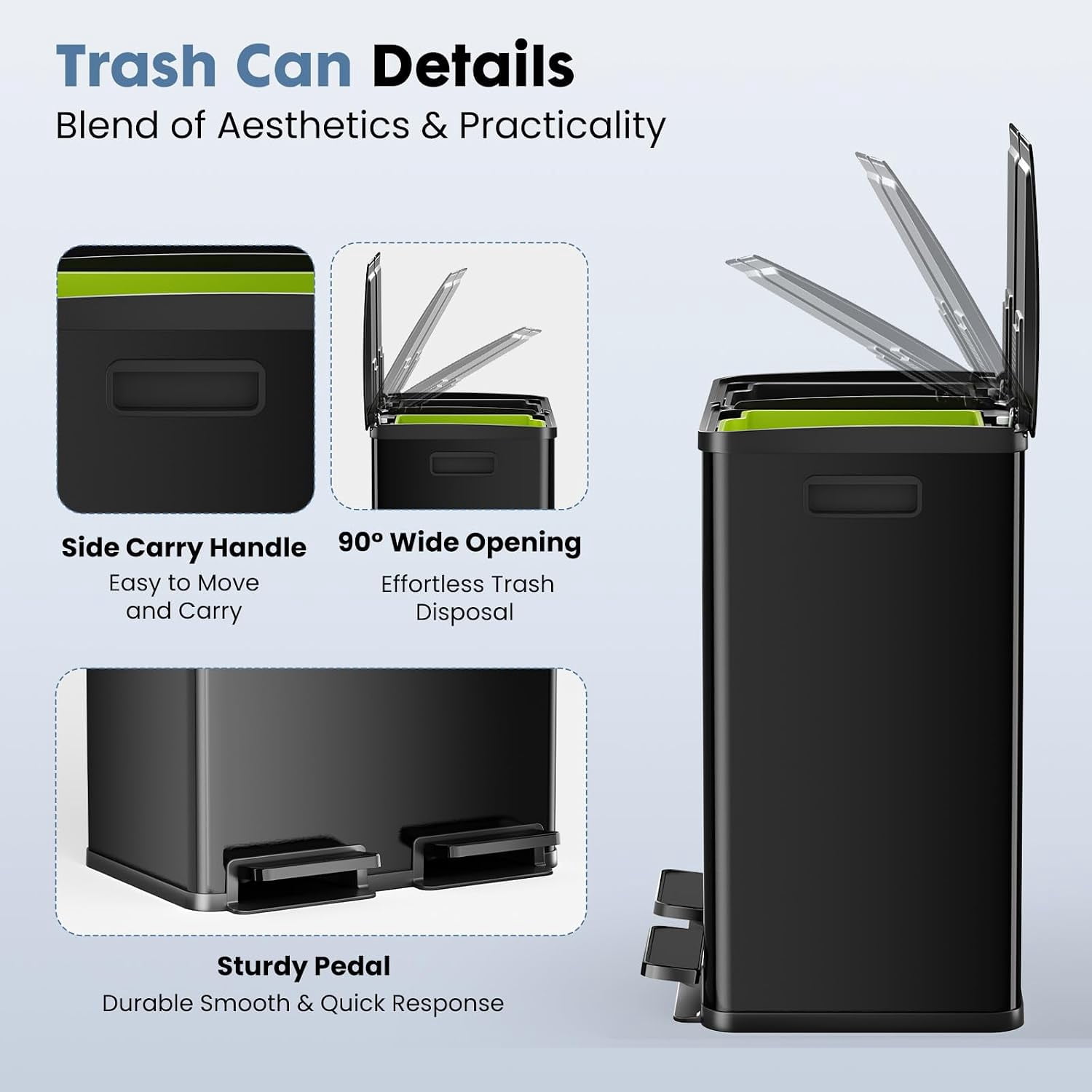 Dual Trash and Recycling Bins for Kitchen, 2x8-Gallon Dual Trash Can with Lid, Stainless Steel Garbage Bin with 2 Removable Inner Buckets, for Kitchen, Home, Matte Black