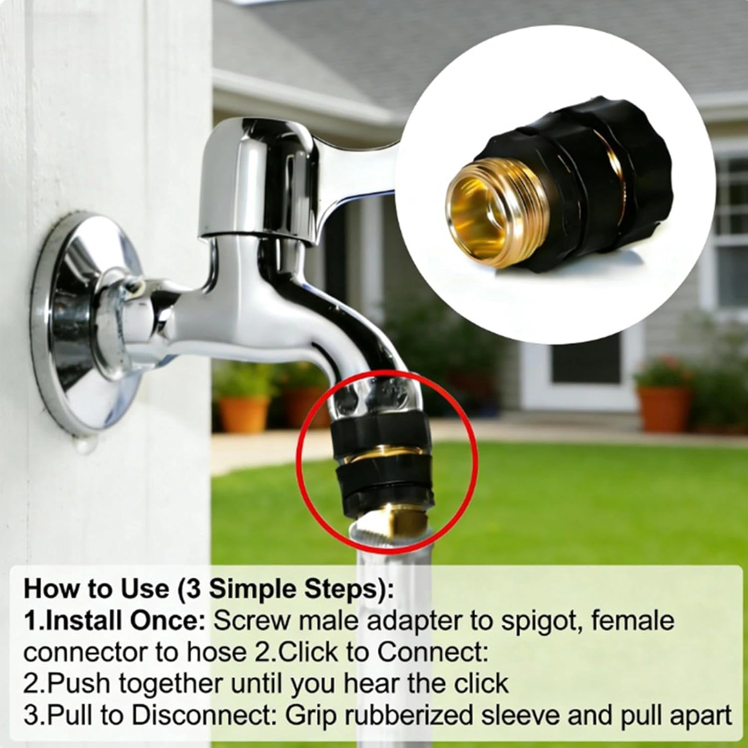 3/4 Inch Garden Hose Quick Connector 4 Sets/Bag, Universal Garden Hose Quick Connect Set Brass Hoses Tap, Hoses Attachment(4Pcs)