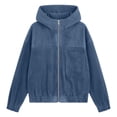 thumbnail image 4 of Women's Full Zip up Jacket Plus Size Corduroy Hoodies Trendy Loose Fit Hooded Sweatshirts Outwear with Pocket Blue XXL, 4 of 4