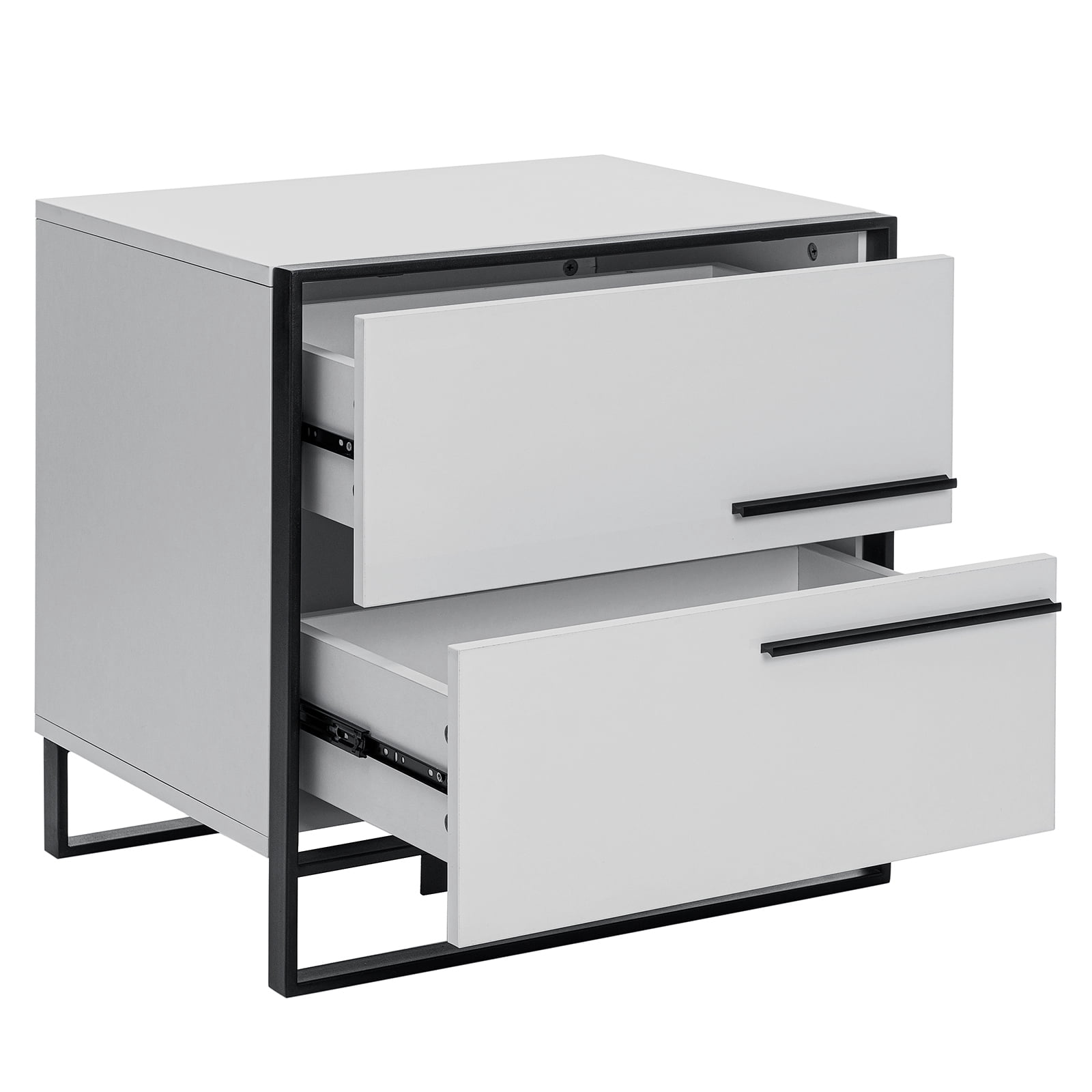 Hommpa LED Nightstand 2 Drawer Modern Bedside Table 3 Color Led Light Magnetic Auto Wireless Infrared Sensing Adjustable Brightness Gray Smart Night Stand with Metal Frame Side Table for Bedroom