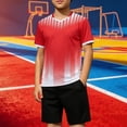 thumbnail image 2 of Odeerbi Niños Niñas Rápido Seco Juego de Entrenamiento de Fútbol Gradiente Geométrico Impresión Cuello En V Camiseta Shorts Conjunto Atlético Para 5-17 Años, 2 of 9