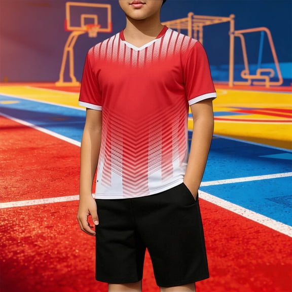 Amidoa Boys Athletic Shorts Set 2 Piece Quick-dry Performance T-Shirt and Active Elastic Waist Shorts Outfit Red Size 7
