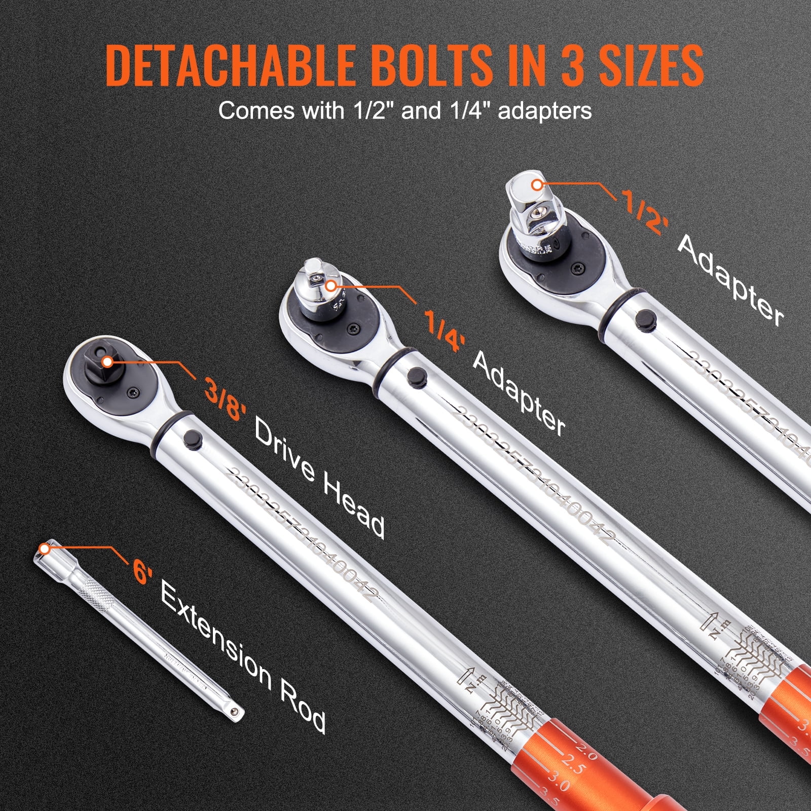 KFFKFF Torque Wrench, 3/8-inch Drive Click Mechanism, Adjustable 10-80ft.lb/14-110n.m, Two-Way Torque Wrench Set, Mechanical Dual Range Scales, Comes with Adapters and Extension Rod