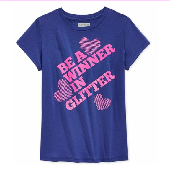 Layer 8 Girls' Be A Winner Tee, Contour Blue, Size L