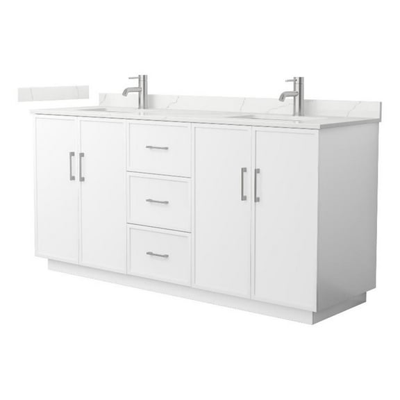 Elan TK 72" White Double Vanity & Giotto Quartz Top (1-Hole) & Nickel Trim