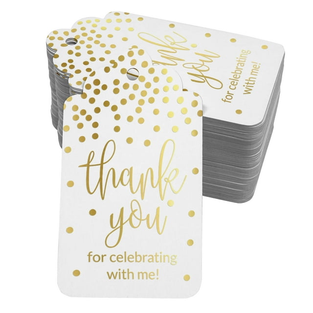Inkdotpot Pack Of 100 ThankYou For Celebrating With Me Birthday Favor Paper Tags Craft Real Gold Foil Hang Tags
