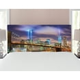 thumbnail image 1 of Landscape Headboard, Manhattan Skyline with Brooklyn Bridge and Towers in NYC United States America, Upholstered Decorative Metal Bed Headboard with Memory Foam, Full Size, Purple Green, by Ambesonne, 1 of 4